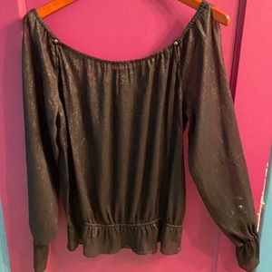 Guess black sparkly long sleeve/split sleeve dressy blouse, L